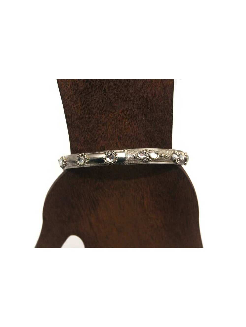 Vintage Silver Tone and Clear Rhinestones 8 Inch Bangle Bracelet.